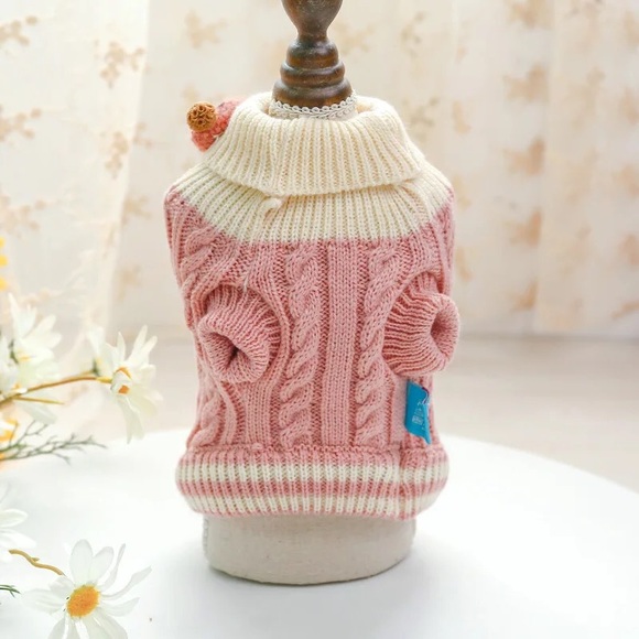 🧸HP🌸 Dog sweater turtleneck pink cable knit puppy dogs clothes medium dog - Picture 4 of 4